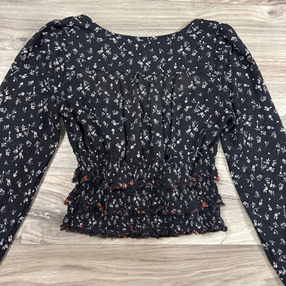 Free People Lolita Floral Smocked Long Sleeve Blouse Size Small - Picture 7 of 7